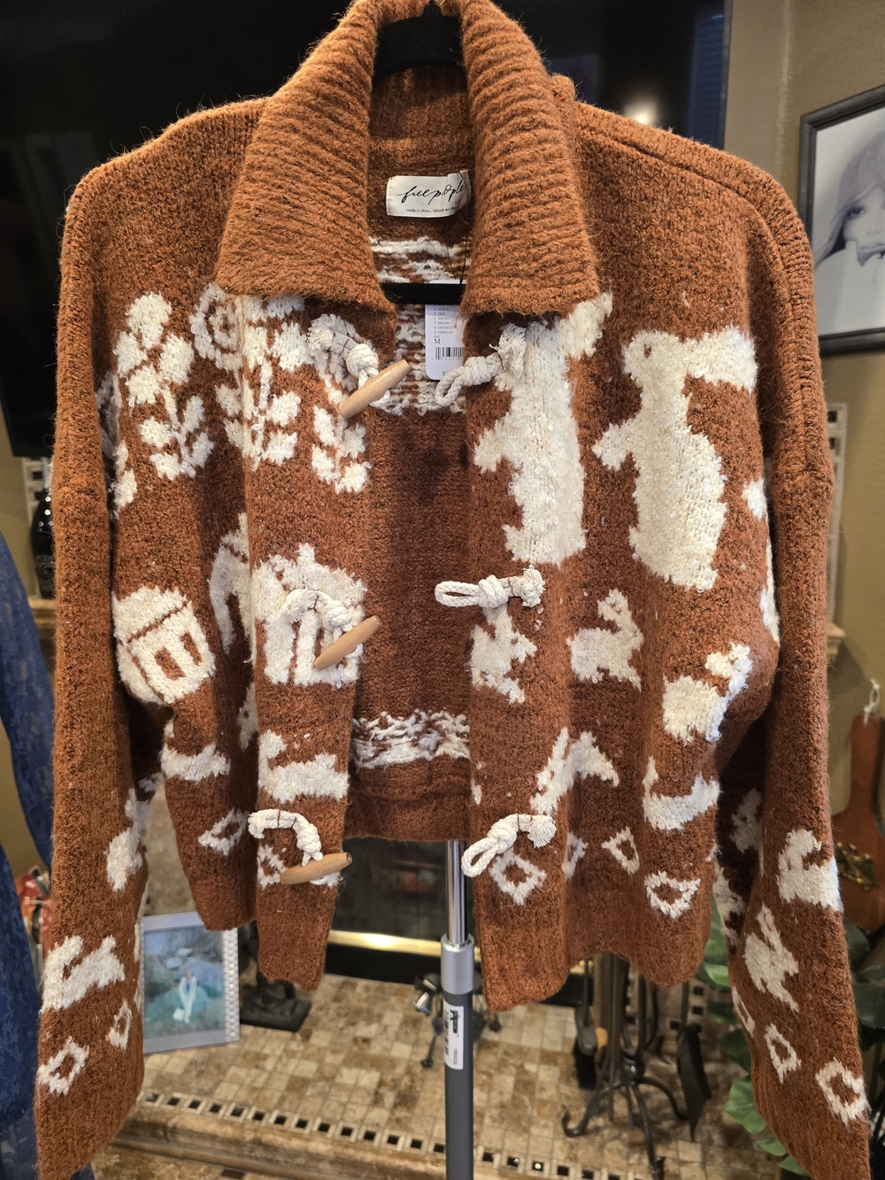 Free People Rust and Cream Toggle Knit Cardigan - Picture 2 of 7